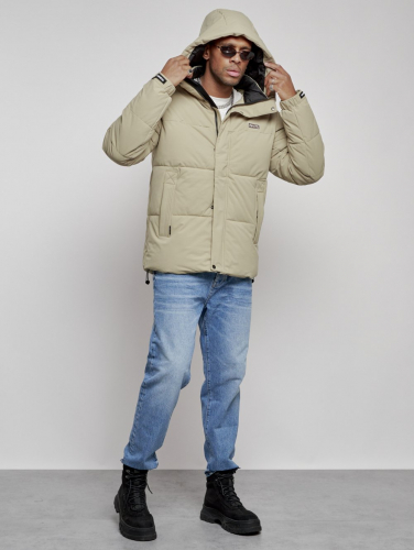 Куртка молодежная мужская зимняя с капюшоном светло-зеленого цвета 8356ZS