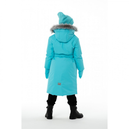 Зимнее пальто Wind расцветка бирюза, в комплекте краги и шапка