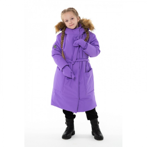 Зимнее пальто Wind расцветка фиолетовый, в комплекте краги и шапка