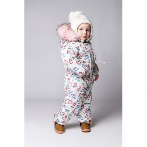 Детский Зимний Комбинезон Бэмби расцветка Снеговики бордо
