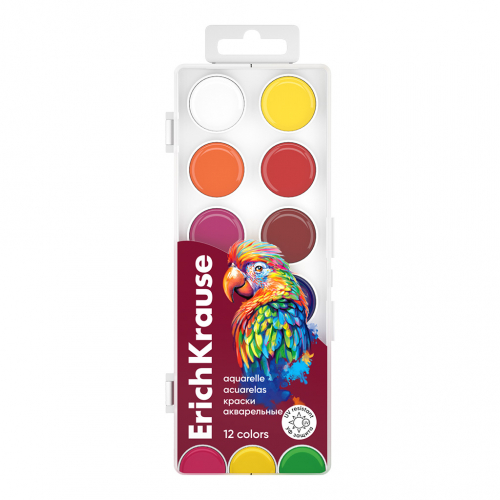 Краски акварельные ErichKrause Safari с УФ защитой яркости 12 цветов (в пластиковой коробке с европодвесом)