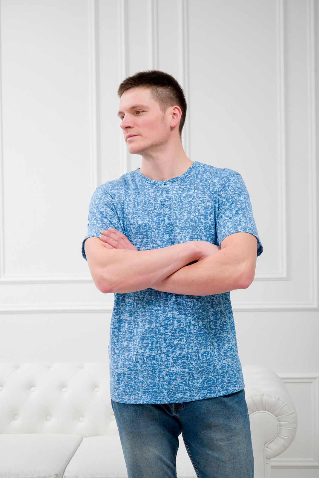 Футболка мужская из кулирки синий на голубом