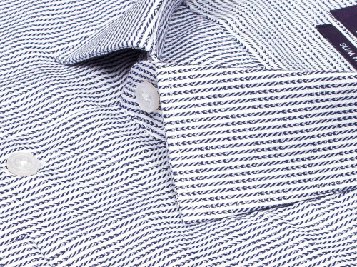 Синяя приталенная мужская рубашка Poggino 7014-31 в полоску с длинным рукавом