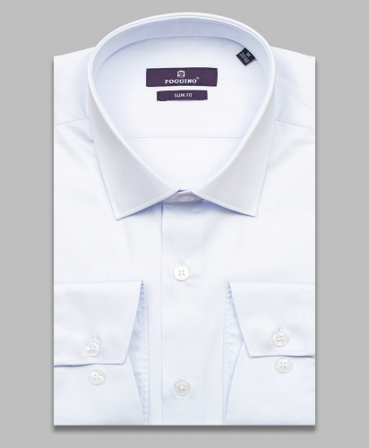 Голубая приталенная мужская рубашка Poggino 7014-53 с длинными рукавами