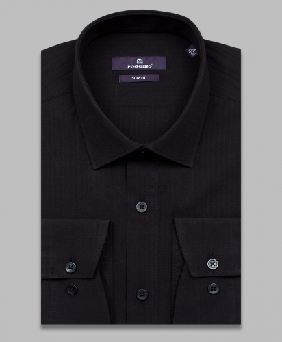 Черная приталенная мужская рубашка Poggino 7015-28 с длинными рукавами