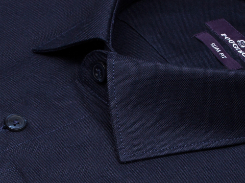 Темно-синяя приталенная мужская рубашка Poggino 7015-55 с длинными рукавами