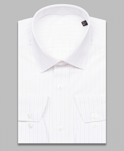 Белая приталенная мужская рубашка Alessandro Milano 3210-12S в полоску с длинными рукавами
