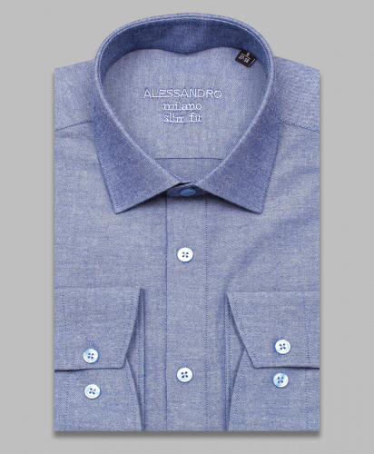 Байковая синяя мужская рубашка Alessandro Milano 3210-06R меланж с длинными рукавами