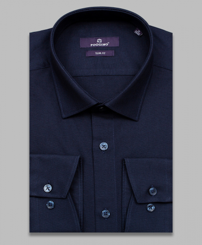 Темно-синяя приталенная мужская рубашка Poggino 7015-55 с длинными рукавами