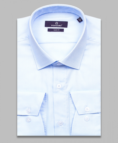Голубая приталенная мужская рубашка Poggino 7015-53 с длинными рукавами