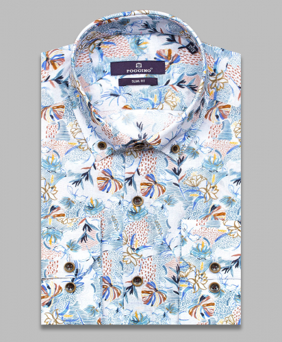 Разноцветная приталенная мужская рубашка Poggino 7015-002 в абстракции с длинными рукавами