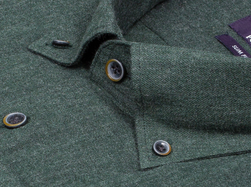 Байковая зеленая приталенная мужская рубашка меланж Poggino 7017-58 с длинным рукавом