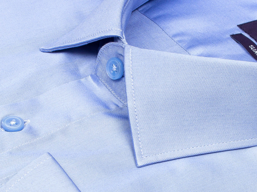 Голубая приталенная мужская рубашка Poggino 7015-37 с длинными рукавами