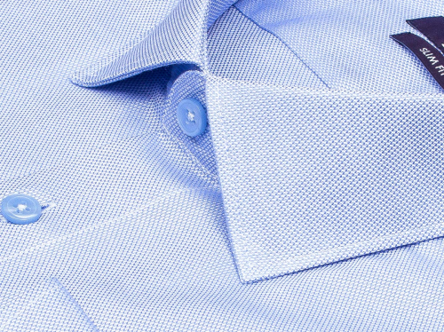 Голубая приталенная мужская рубашка Poggino 7015-21 с длинными рукавами