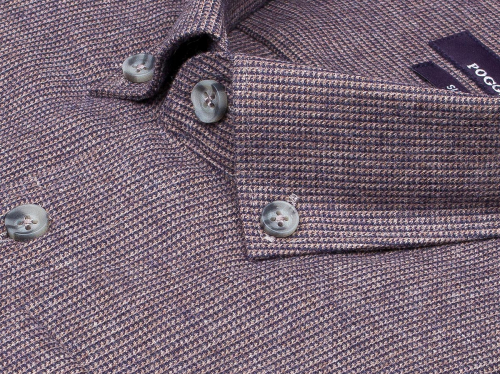 Пурпурно-серая приталенная мужская рубашка Poggino 7014-07 в полоску с длинными рукавами
