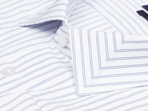 Белая приталенная мужская рубашка Poggino 7013-26 в полоску с длинными рукавами