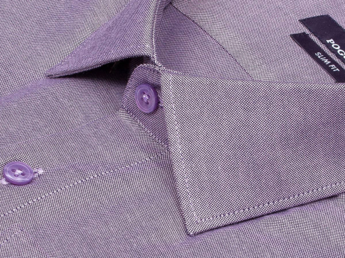 Пурпурно-серая приталенная мужская рубашка Poggino 7015-69 в полоску с длинными рукавами
