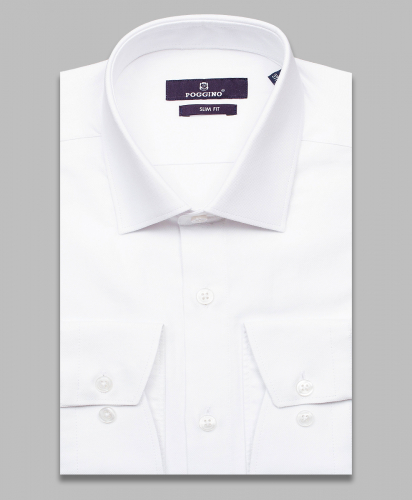 Белая приталенная мужская рубашка Poggino 7013-38 с длинными рукавами