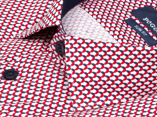 Разноцветная приталенная мужская рубашка Poggino 5009-01 в абстракции с длинными рукавами
