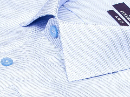 Голубая приталенная мужская рубашка Poggino 7013-69 с длинными рукавами