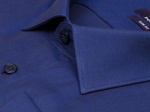 Темно-синяя приталенная мужская рубашка Poggino 7013-75 с длинными рукавами