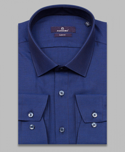 Темно-синяя приталенная мужская рубашка Poggino 7013-75 с длинными рукавами