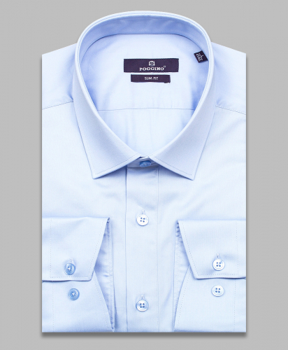 Голубая приталенная мужская рубашка Poggino 7015-001 с длинными рукавами