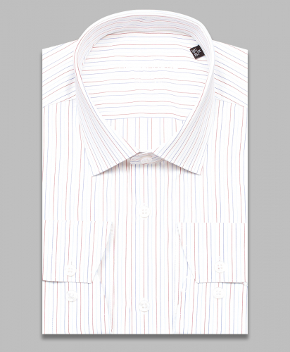 Белая мужская рубашка Alessandro Milano 3210-11R в полоску с длинными рукавами