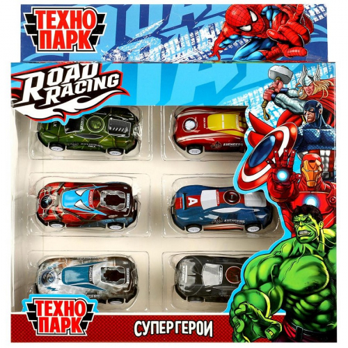 Машина металл ROAD RACING набор супергерои 7,5 см, 6 шт,в ассорт, кор.