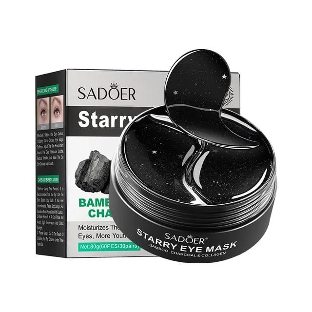 SADOER Патчи гелевые для век Starry BAMBOO CHARCOAL Сверкающие БАМБУКОВЫЙ УГОЛЬ и Коллаген 80г (банка 60 штук) (SD-93981)