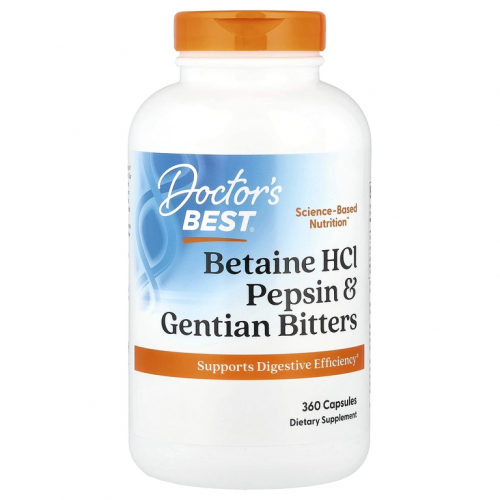 Doctor's Best, горькая настойка из бетаингидрохлорида, пепсина и горечавки, капсулы