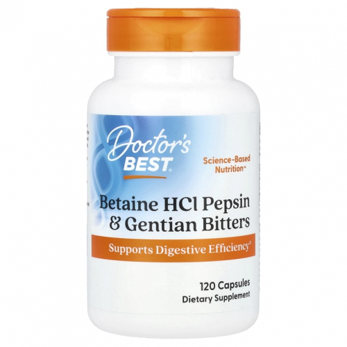 Doctor's Best, горькая настойка из бетаингидрохлорида, пепсина и горечавки, капсулы