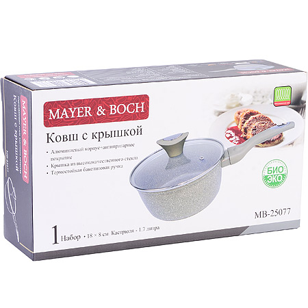 25077 Ковш алюм. 2л 18см с.кр МРАМОР/КРОШКА.Mayer&Boch(х6)