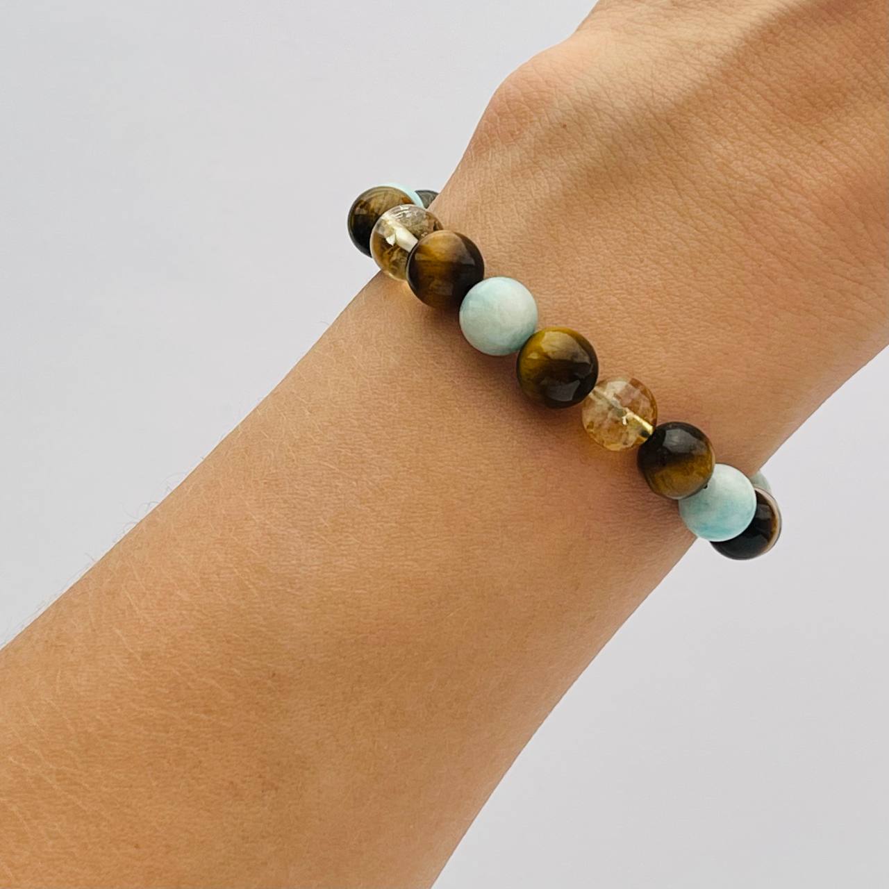 Радуга Самоцветов Браслет регулируемый из Тигрового глаза, Цитрина и Амазонита