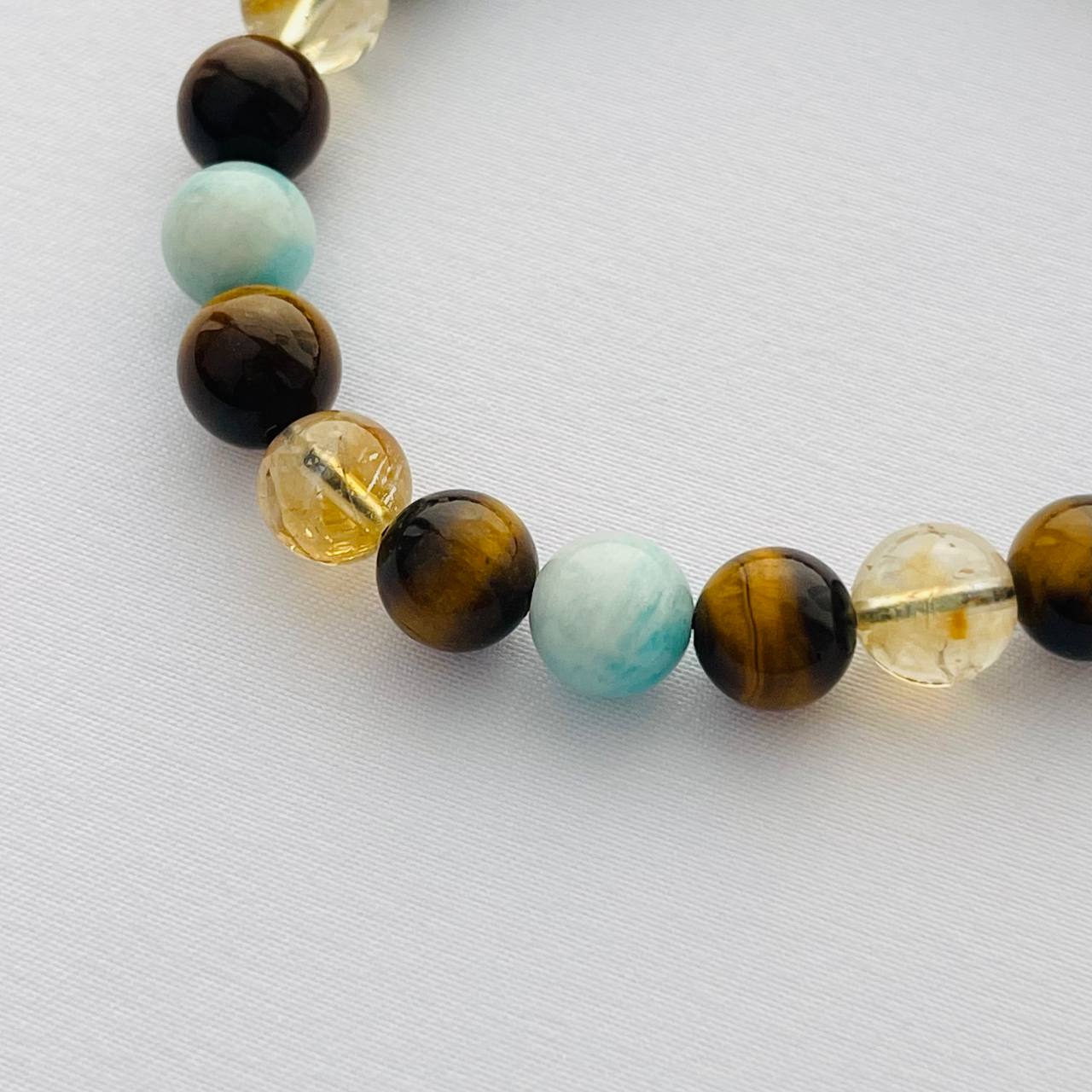 Радуга Самоцветов Браслет регулируемый из Тигрового глаза, Цитрина и Амазонита