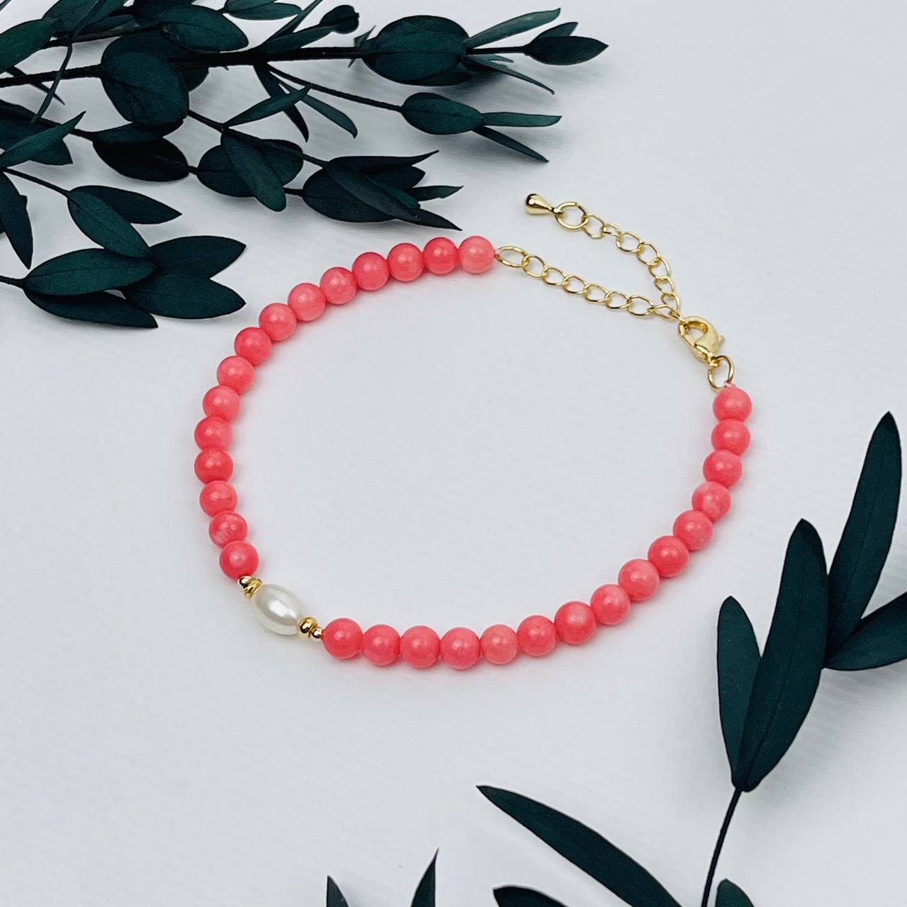 Радуга Самоцветов Браслет из розового Коралла и Жемчуга