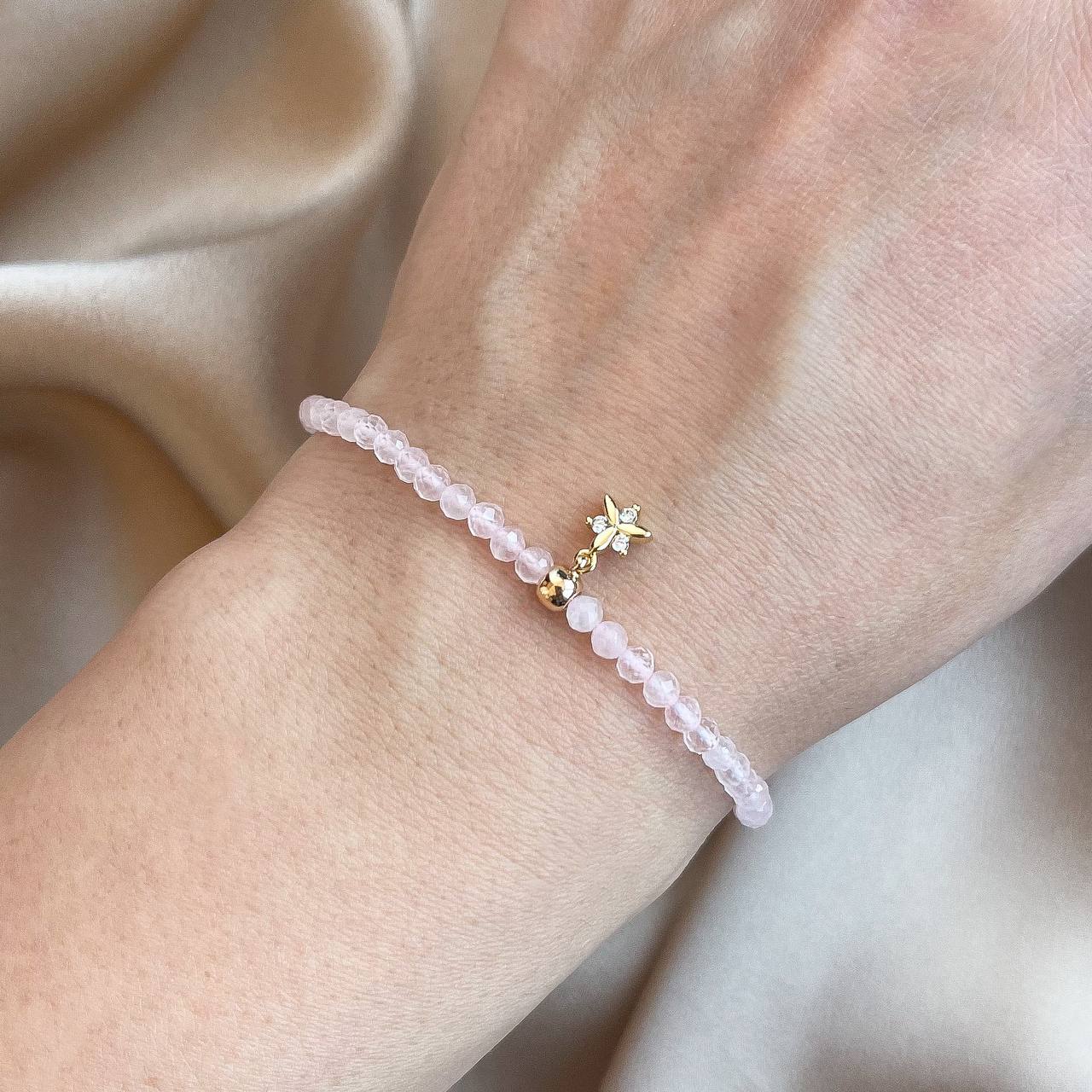 Радуга Самоцветов Браслет с подвеской из Амазонита и Розового кварца огранка