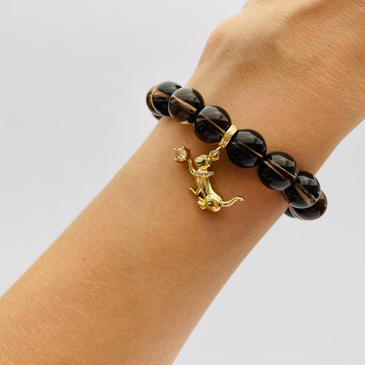 Радуга Самоцветов Браслет из Тигрового глаза и Раухтопаза с подвеской