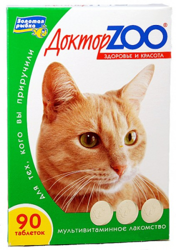 Доктор ZOO Витамины для кошек здоровье и красота, с L-карнитином и таурином, 90 таблеток