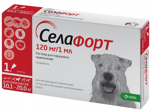 Селафорт для собак 10,1 - 20 кг, 1 х 120мг/1мл инсектоакарицидный препарат