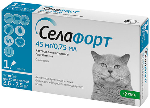 Селафорт 45мг/0,75мл для кошек 2,6-7,5 кг инсектоакарицидный препарат