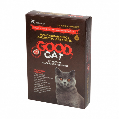 Good Cat Мультивитаминное лакомcтво для Кошек, со вкусом АЛЬПИЙСКОЙ ГОВЯДИНЫ, 90 таб.