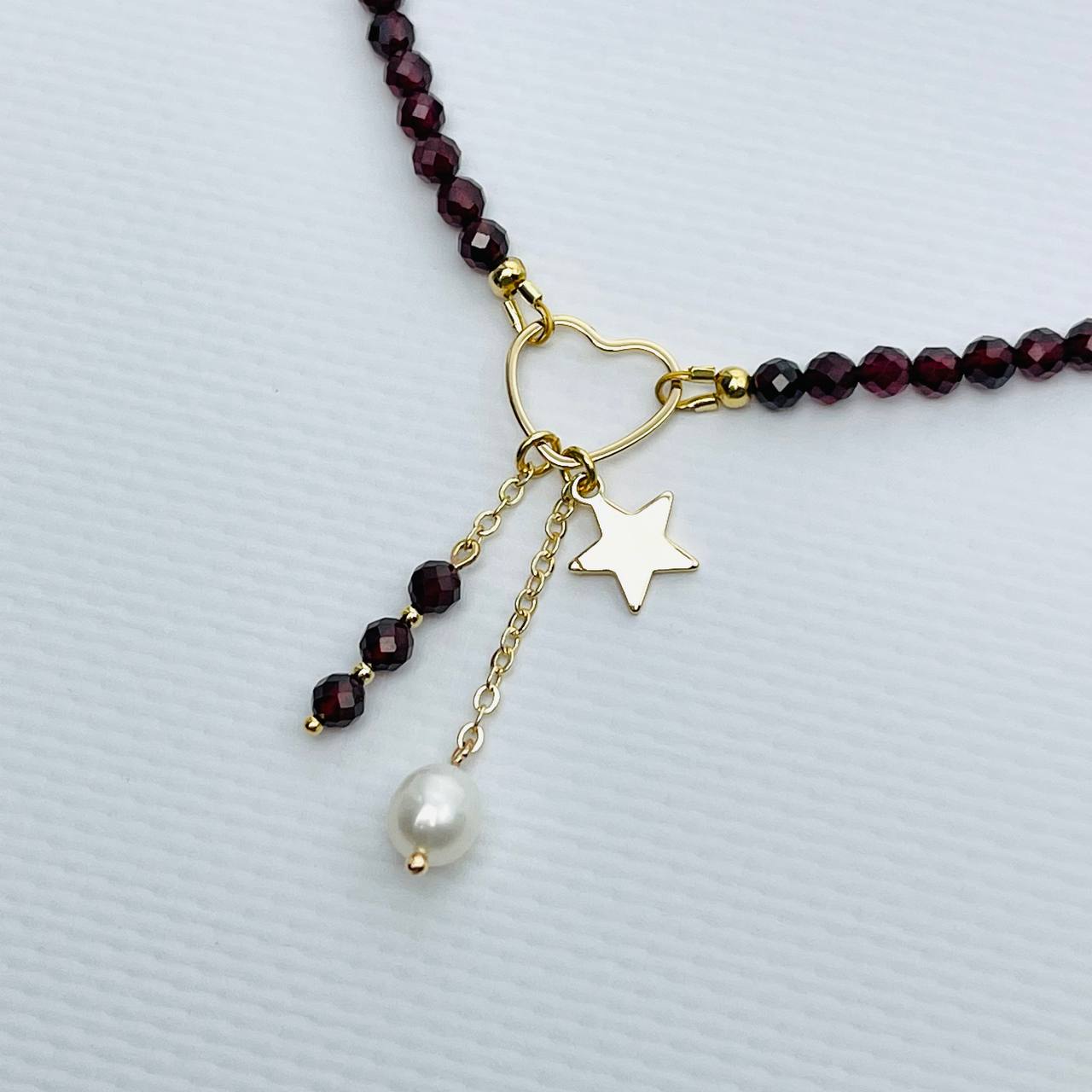 Радуга Самоцветов Бусы из Граната (Пироп) с Жемчугом