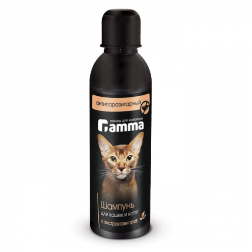 Gamma Шампунь для кошек и котят против блох, с экстрактом трав, 250 мл