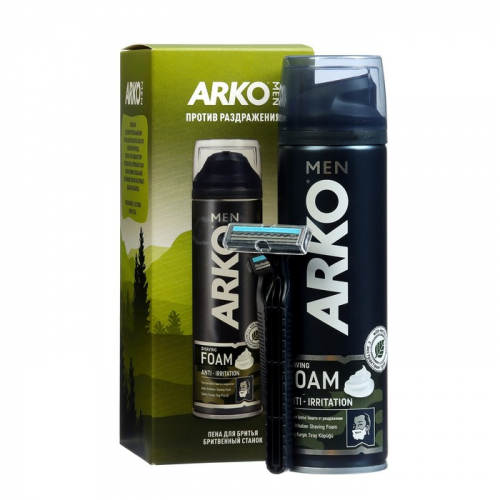 Набор подарочный мужской ARKO: Пена для бритья Anti-Irritation,200мл+станок для бритья Pro 2 1015660