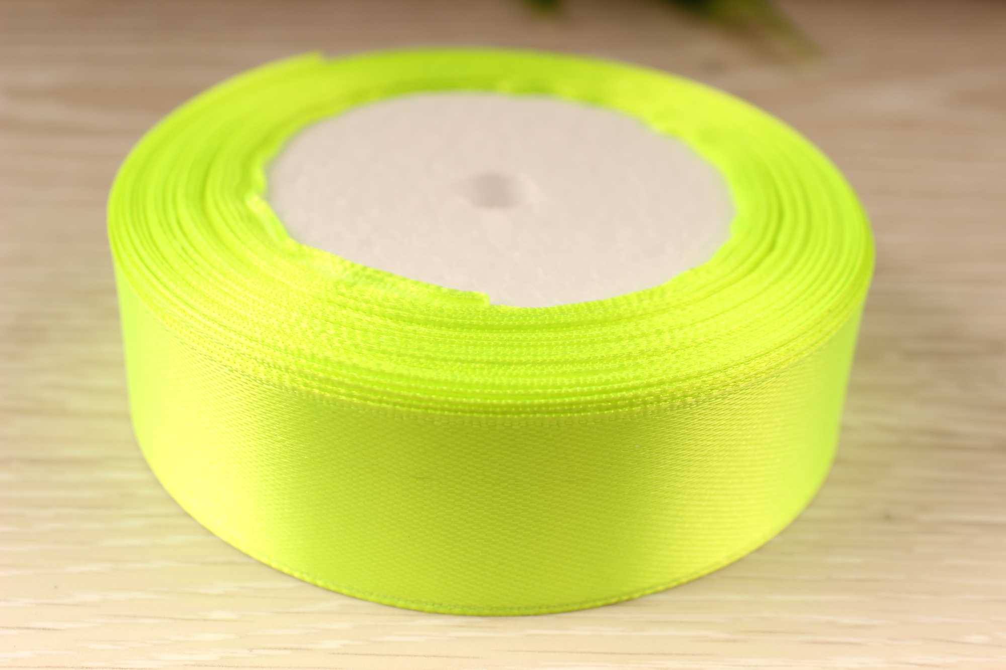 (Уценка)Однотонная атласная лента (неоново-салатовый), 25мм * 25 ярдов (+-1м)