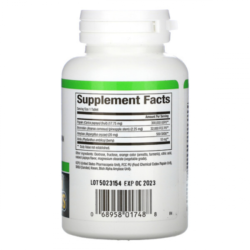 Natural Factors, ферменты папайи с амилазой и бромелаином, жевательные таблетки
