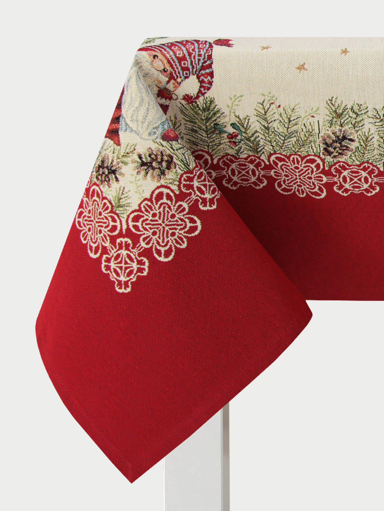 Гномик и мешок подарков Красный Скатерть 140х140 см 2310146 золото