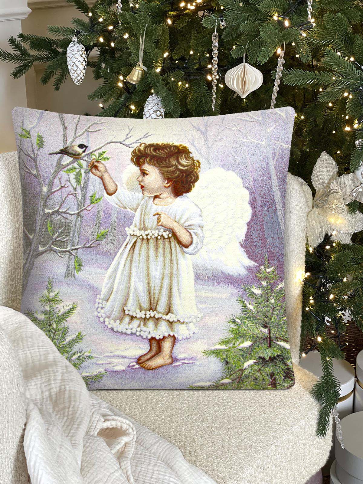 Ангел и Елочки Девочка Наволочка 45х45 см 2310692 серебро