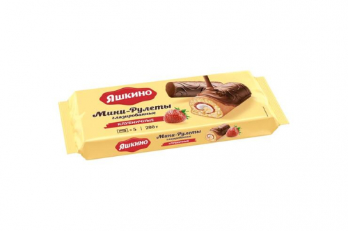 «Яшкино», мини-рулет бисквитный «Клубничный» глазированный, 200 г